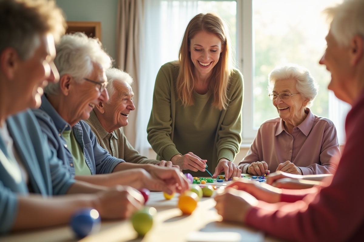 Animation créative avec seniors dans un centre lumineux
