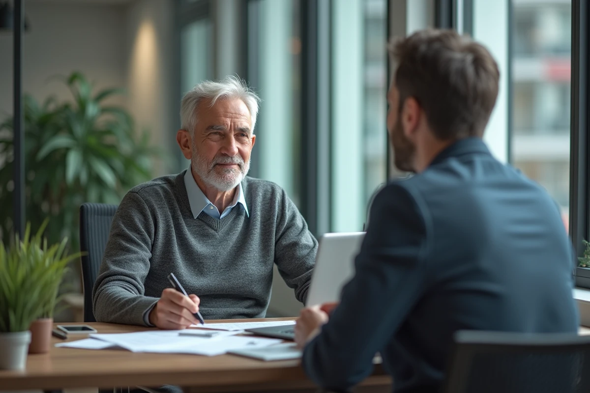 Enseignant en préretraite consultant un conseiller financier pour optimiser sa retraite de l'Éducation nationale