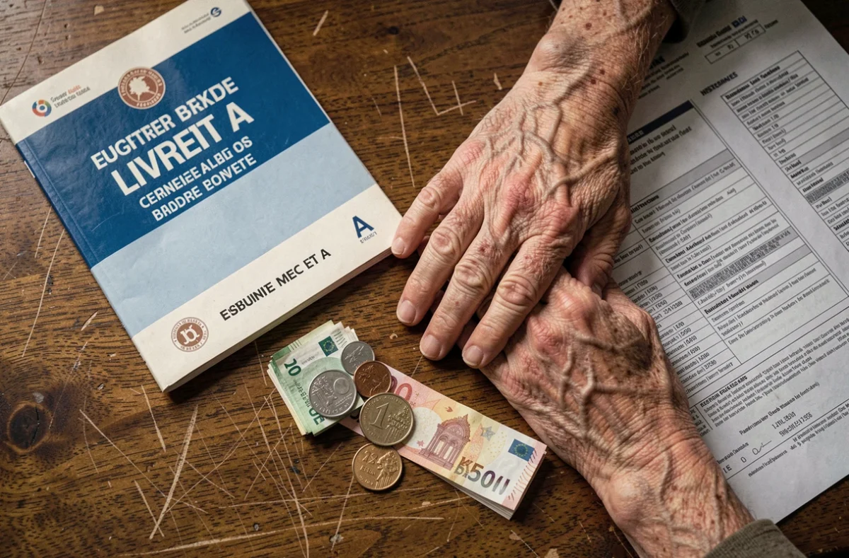Mains d'une personne âgée posées sur un livret d'épargne, des billets et un contrat d'assurance vie, symbolisant la gestion du patrimoine pour l'ASPA