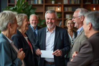 Groupe de collègues souriants dans un bureau moderne