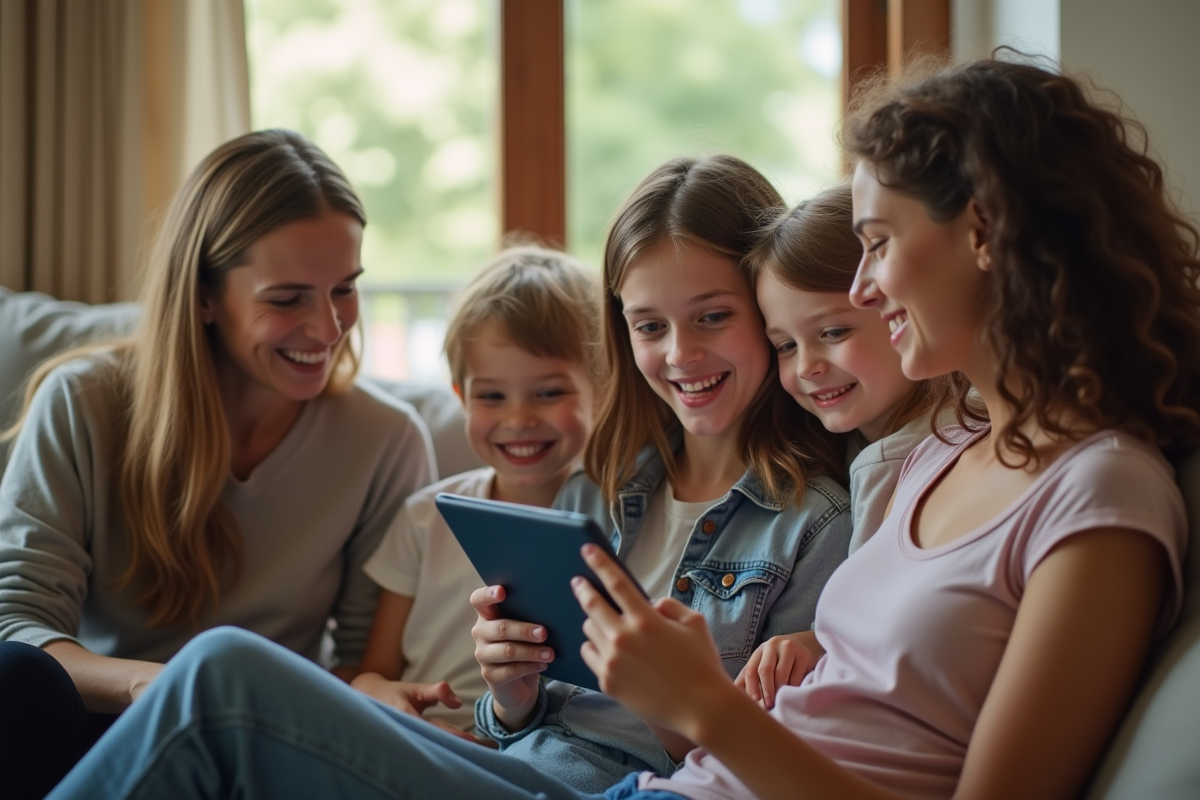 Une jeune femme pratique des exercices avec sa famille à la maison