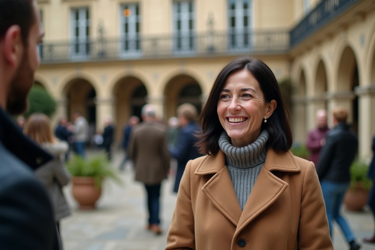 Femme parisienne souriante lors d'une rencontre sociale en plein air, symbolisant la reconstruction d'un cercle social à Paris grâce à Quintonic