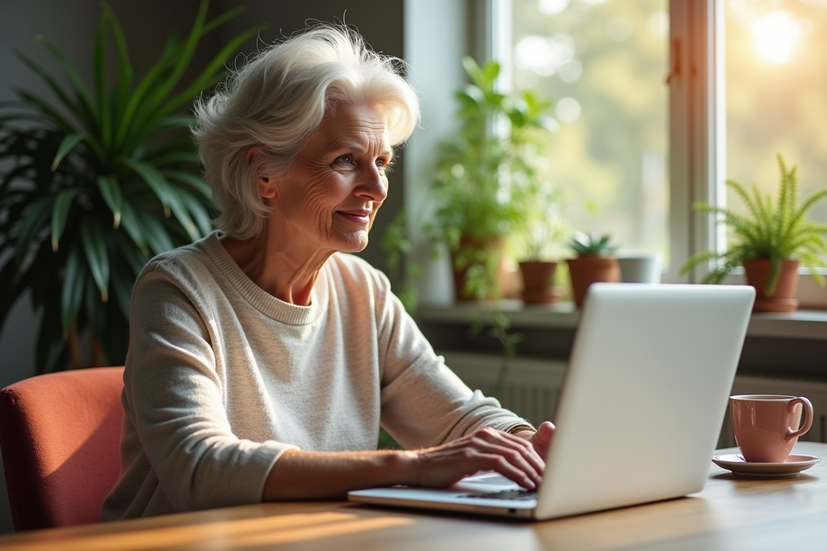 Femme senior confiante naviguant sur un site de rencontre
