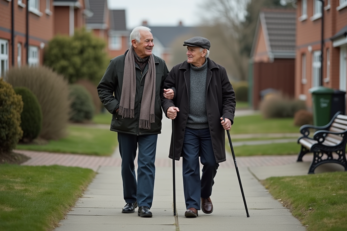 Fils aidant son père âgé lors d