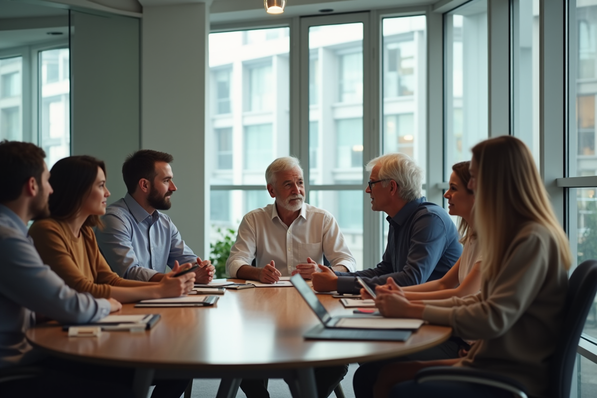 Groupe de personnes diverses en réunion de travail