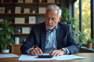 Homme d'âge moyen dans un bureau moderne en train de lire des documents