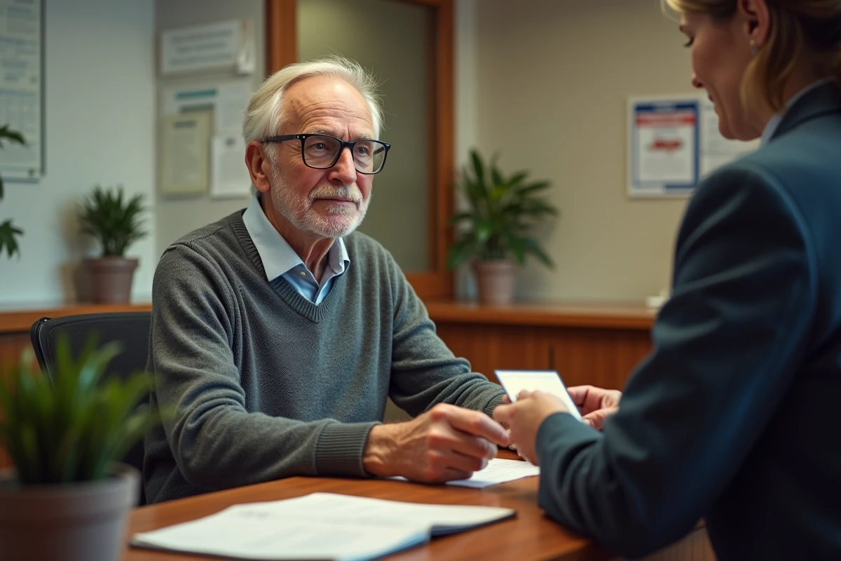 Homme âgé remet sa pièce d