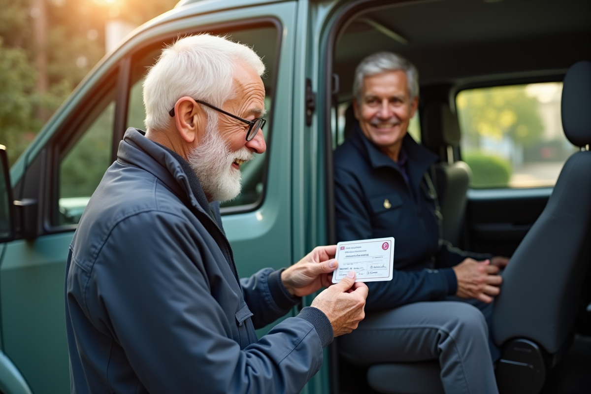 Homme âgé montrant sa carte d