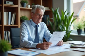 Homme d'une cinquantaine d'années examine des documents financiers
