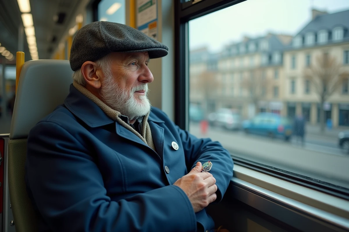 Homme senior regardant par la fenetre d’un metro parisien