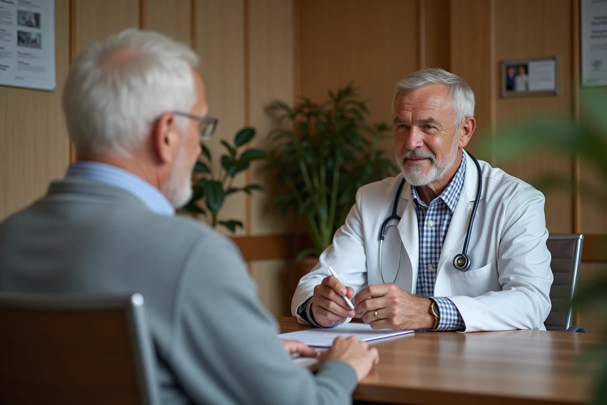 Geriatrique en consultation avec un patient &acirc;g&eacute;
