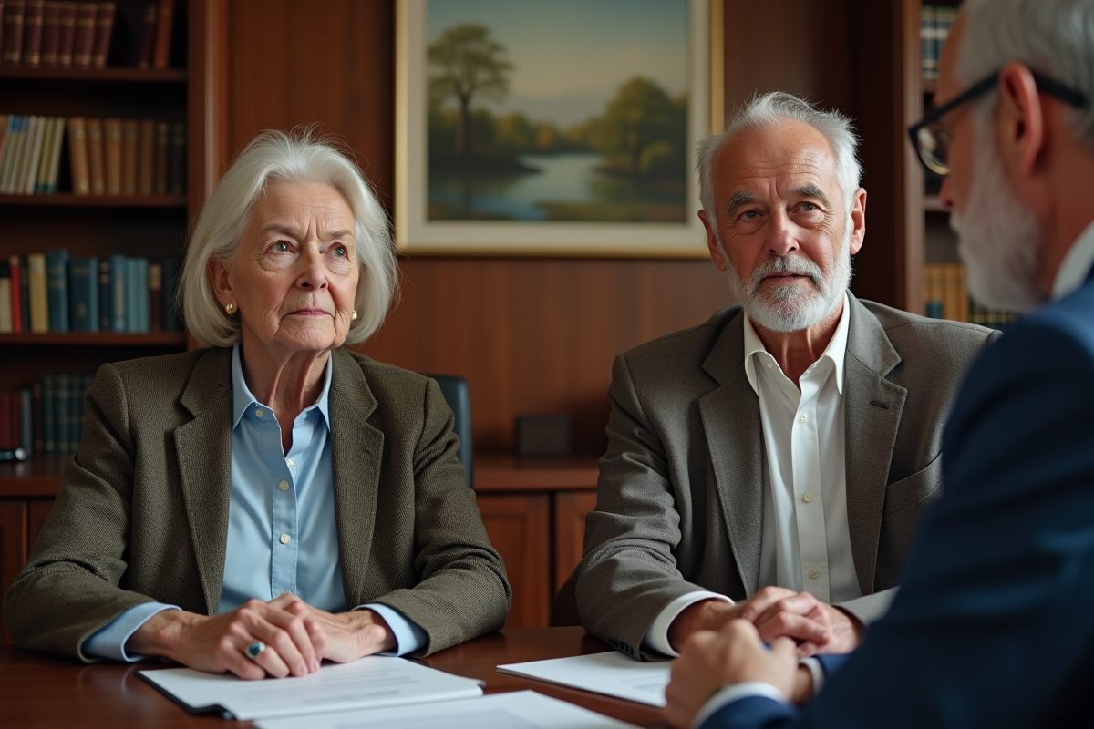 Homme âgé et fille dans un bureau notarial