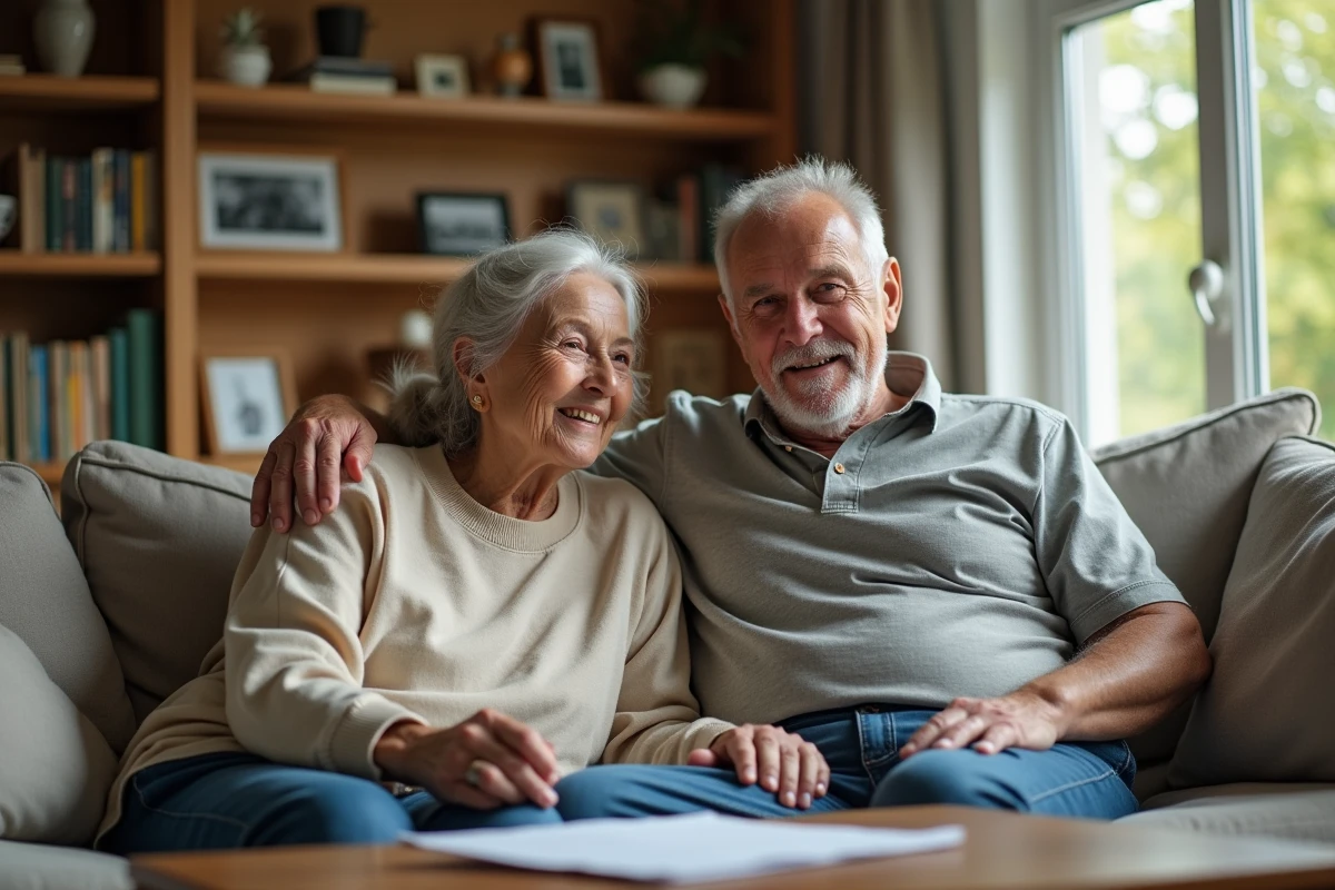 P&egrave;re et fille discutent ensemble dans un salon familial