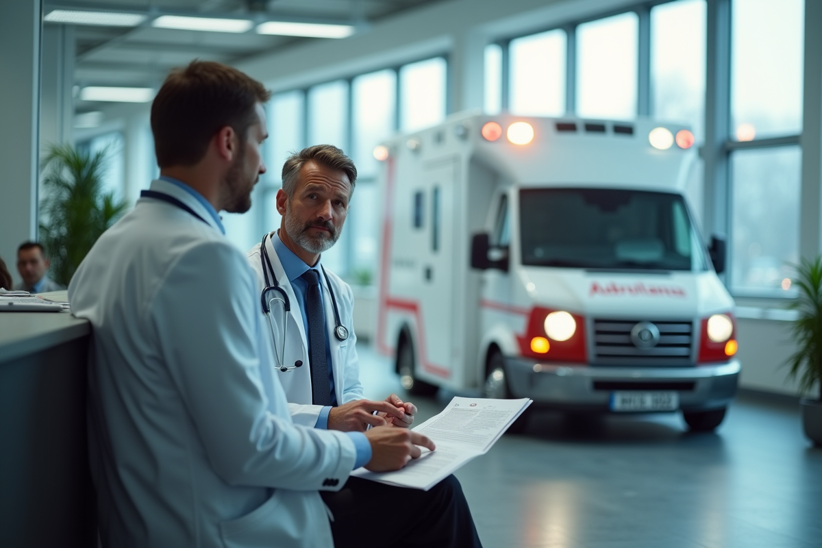 Homme d affaires et médecin examinant des documents à l hôpital