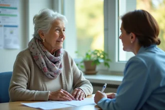 Femme âgée discutant avec une médecin dans un cabinet médical