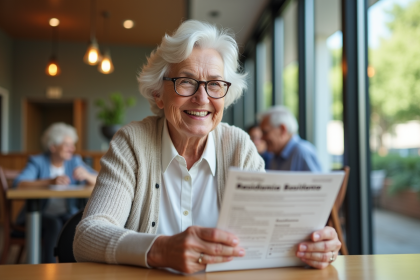 Femme senior souriante dans une résidence moderne
