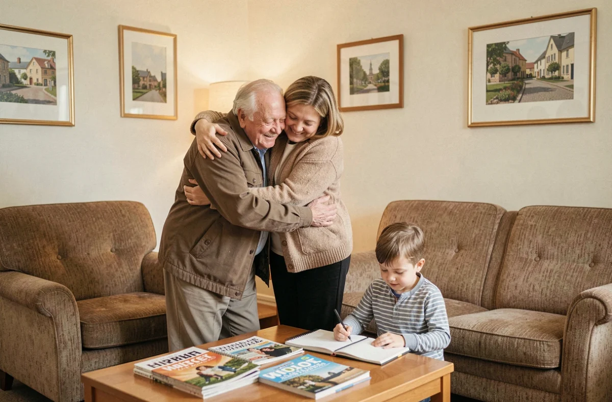 Visite d'une famille à un résident dans le salon d'accueil d'un EHPAD du Val-de-Marne